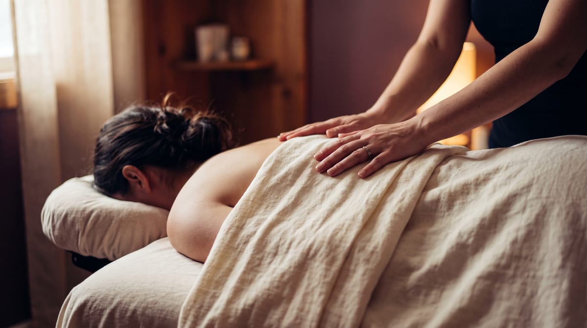 A relaxation massage in warm natural light at QST Esthetics