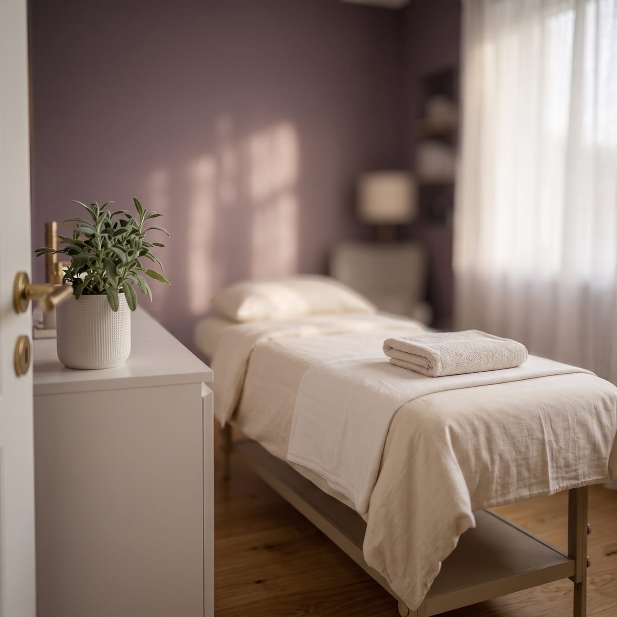 A quiet treatment room at QST Esthetics with soft natural light